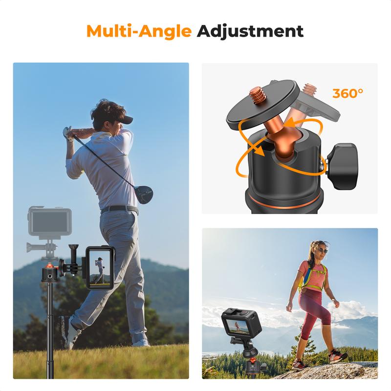 【K&F CONCEPT】All-in-One Extendable Selfie Stick Tripod for Smartphones, GoPro & DJI Cameras. 60cm/24" Foldable Handle with Ball Head for Vlogging, Travel, Live Streams.  GoPro Hero 13/12/11/10/9/8/7/Max, DJI Osmo Action 5/4/3, Pocket 3.