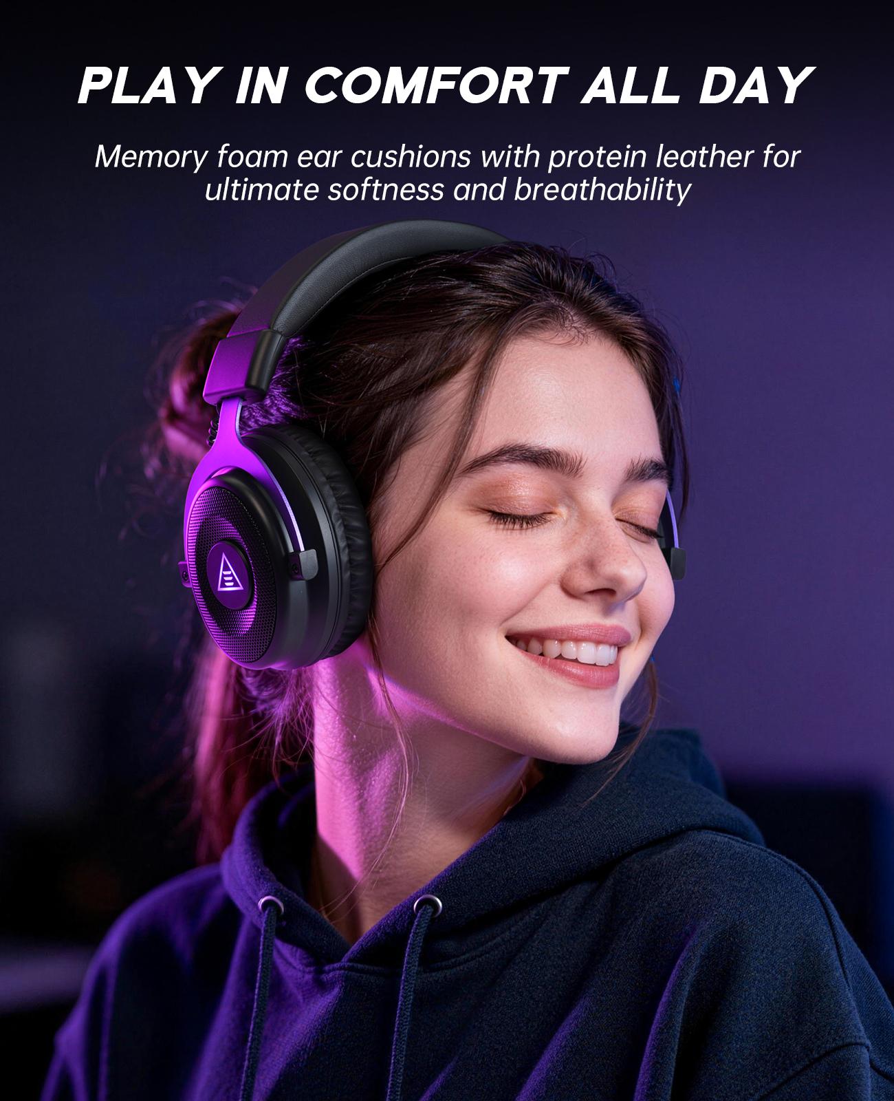 2.4GHz Wireless Gaming Headset, USB & Type-C, 30ms Low Latency, Over Ear Wired&Bluetooth Gaming Headset with Microphone for PC/PS4/PS5/Switch/Mobile/Mac, 80Hrs Playtime, RGB, Computer Headset