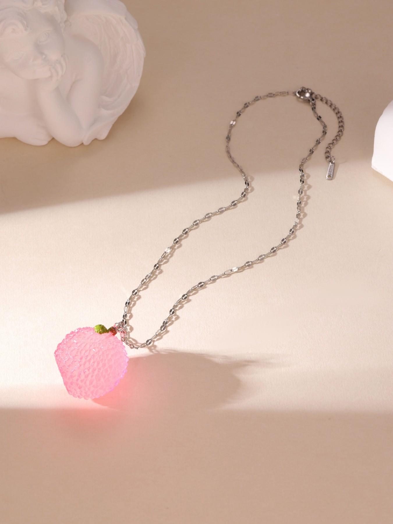 Edgy Girly 3D Fruit Shape Silver Necklace Lightweight Music Festival For Women