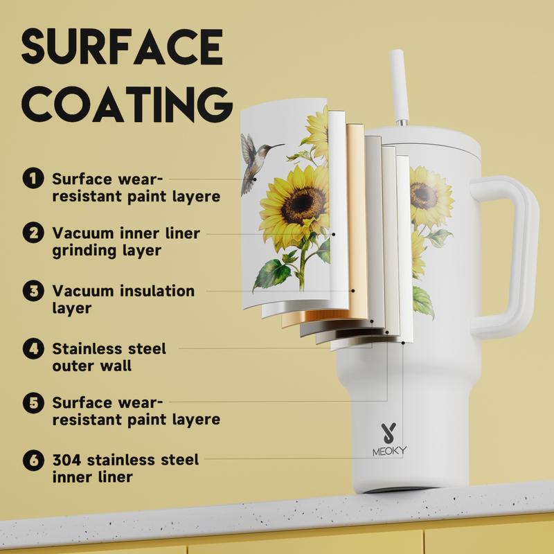 【MEOKY×Ciaobellaapparel】40oz Sunflower Tumbler,Hot Water Mug,Keeps Hot&Cold |,Fits Car Cup Holders,Stainless Steel Insulated cup,Office & Travel Essential