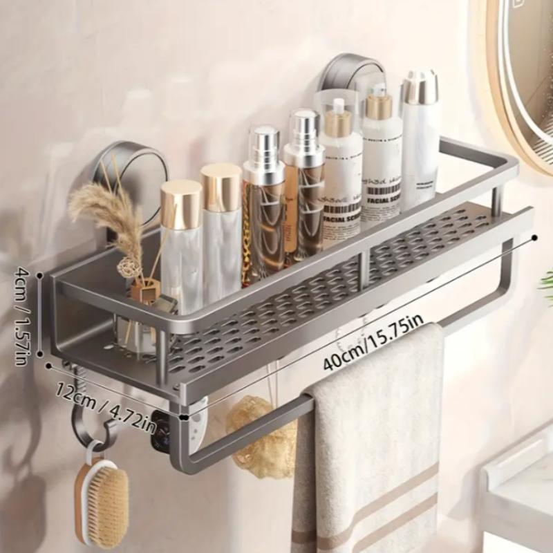Multifunctional Rust-Resistant Shower Rack with Towel Hook, Space Saving Bathroom Organizer, Bathroom Organizing Accessories, No Drilling Installation Required