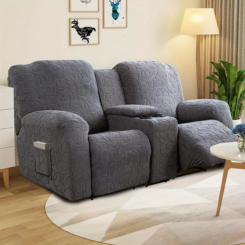 Recliner Loveseat Cover with Center Console, 2 Seater Jacquard Recliner Slipcover with Pockets, Washable Removable Cushions Protector #TikTokShopHolidayHaul