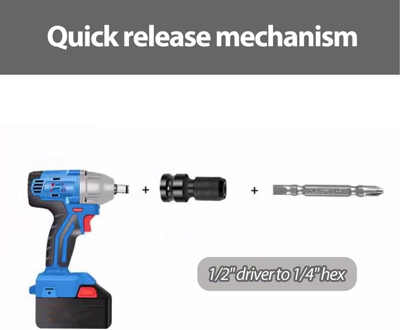 Heavy Duty High Torque1/2 inch Square Drive to 1/4 inch Hex Female Socket Adapter Converter Chuck Adapter for Impact Air and Electric Wrench.