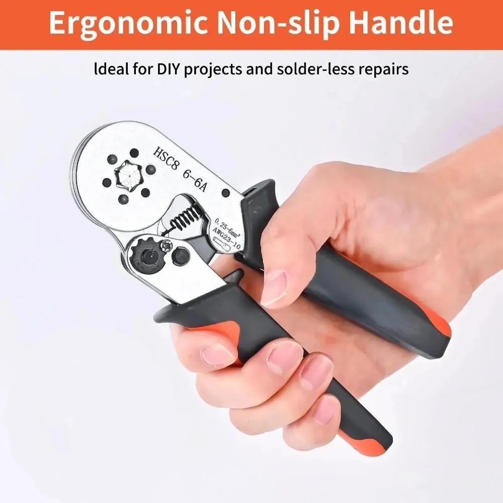 Professional Manual Crimping Tool Kit: Multi-Function Hardware Wire terminal Pliers, non-slip Ergonomic hand tools for automotive electrical Repair, Cable connectors, industrial 7 home electronics, Portable mini Crimper with Multi-spec dies.