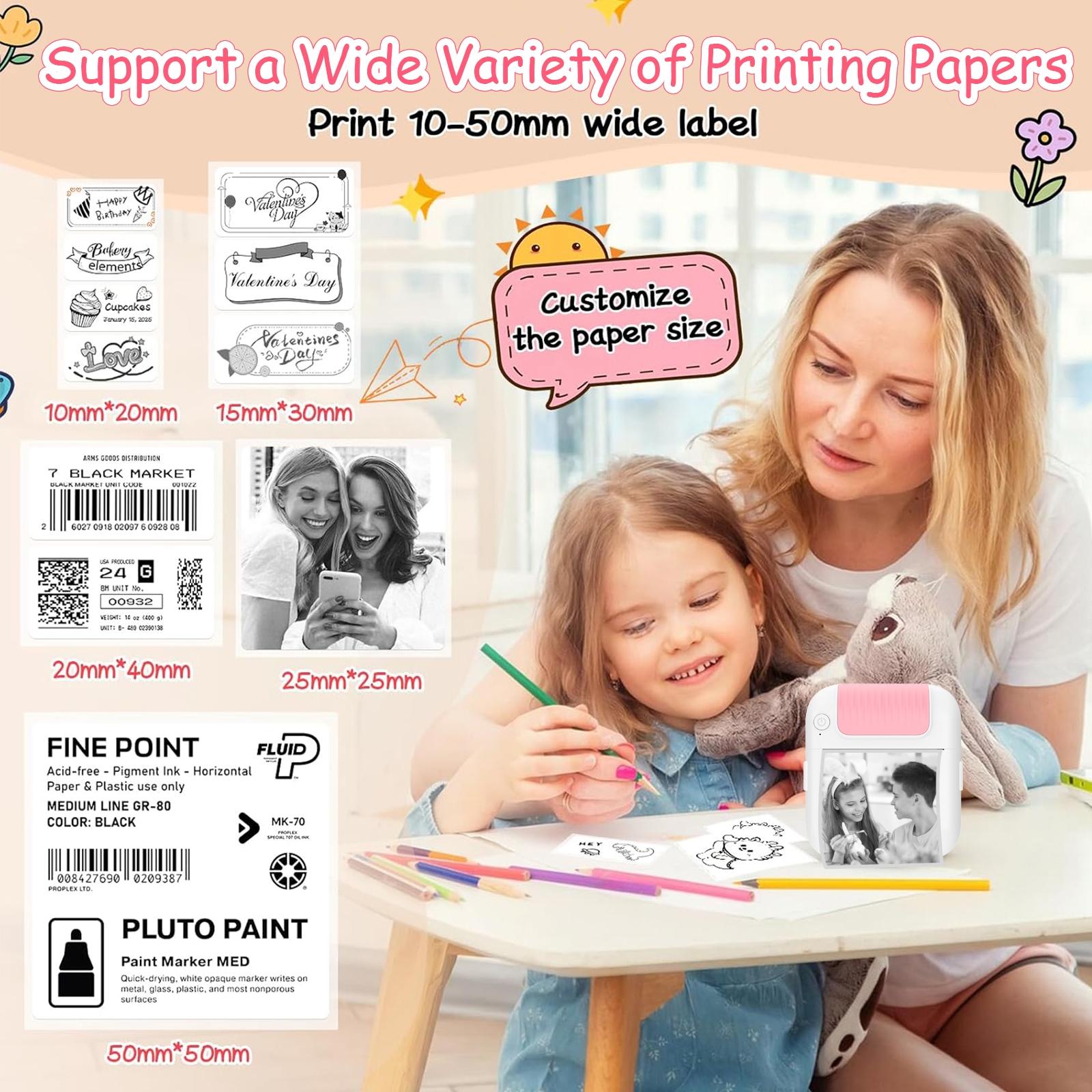 Mini Pocket Bluetooth Printer, Portable Sticker Printing Device Includes Doodle Color Markers, Perfect for Diary, DIY Scrapbooking, Travel Notes & Memo, Ideal Gift for Children Adults & Students, Excellent Kids Christmas Present