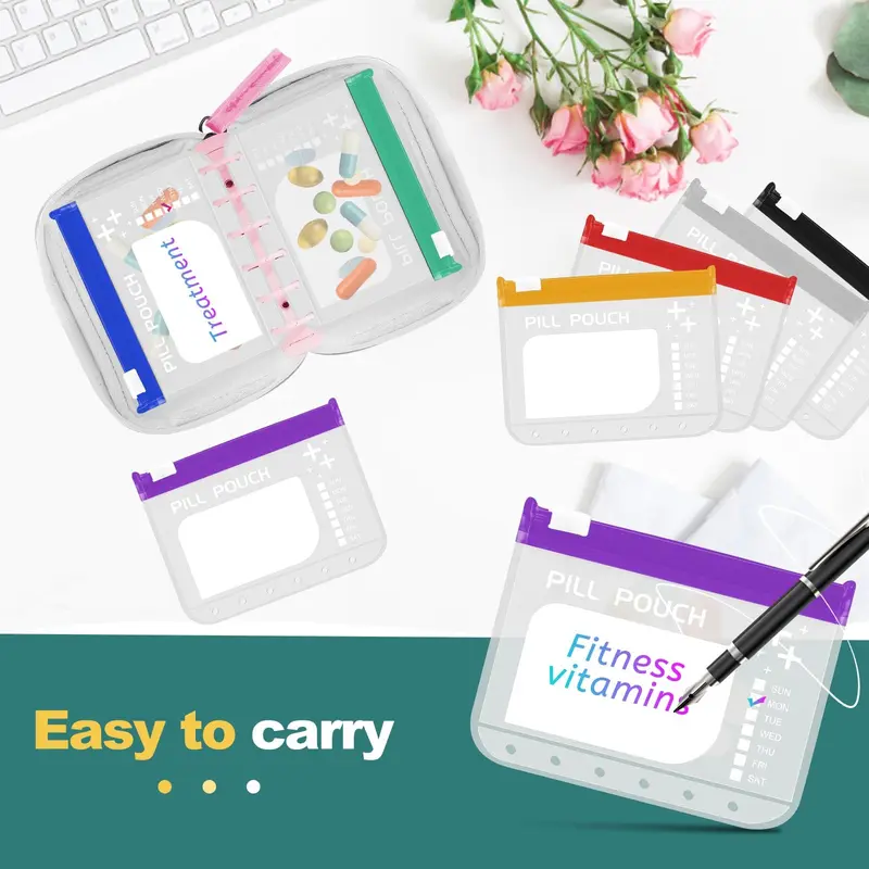 A7 Waterproof Pill Organizer with 7 Large Zippered Pill Pouches for A7 Binder, BPA-Free Weekly Medicine Storage, Color-Coded Reusable Travel Pill System, Supplement Organizer #GLOBAL PICKS