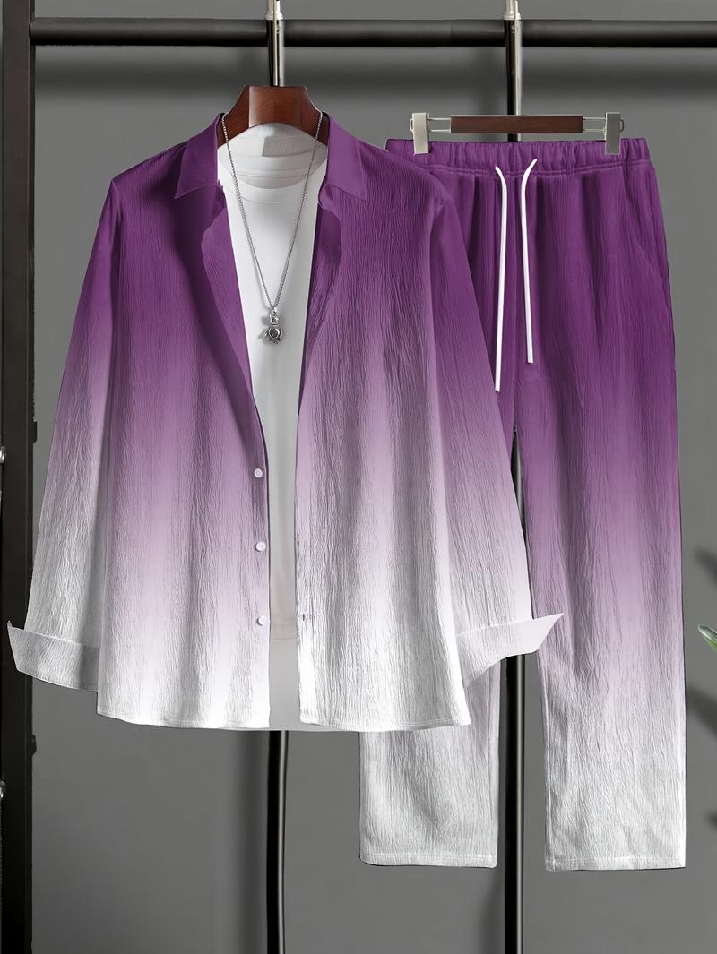 Plus Size Men's Casual Sport Suit Outdoor Leisure Button Closure Jacket & Pants Set for Spring Summer Adult Males Black Trouser Menswear Gamis - Clothes Formal Long Sleeve