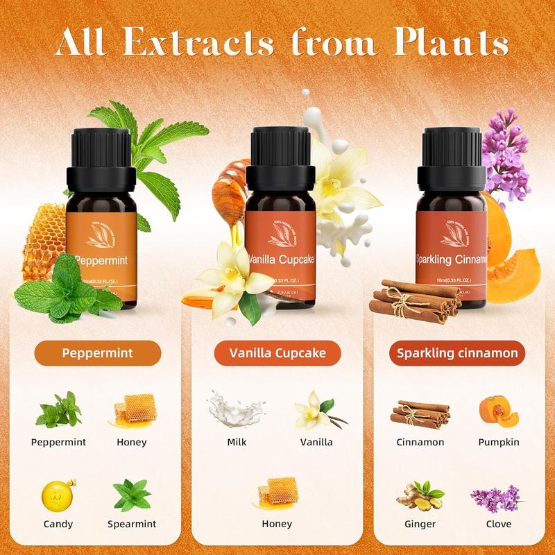 ASAKUKI Essential Oils Set (6 x 10 ml) for Diffuser, Holiday Scent, Stress Relief Scented Perfume Freshener Aroma gift Fragrance Healthcare Solution Healthy Aromatherapy, Therapeutic Lemon