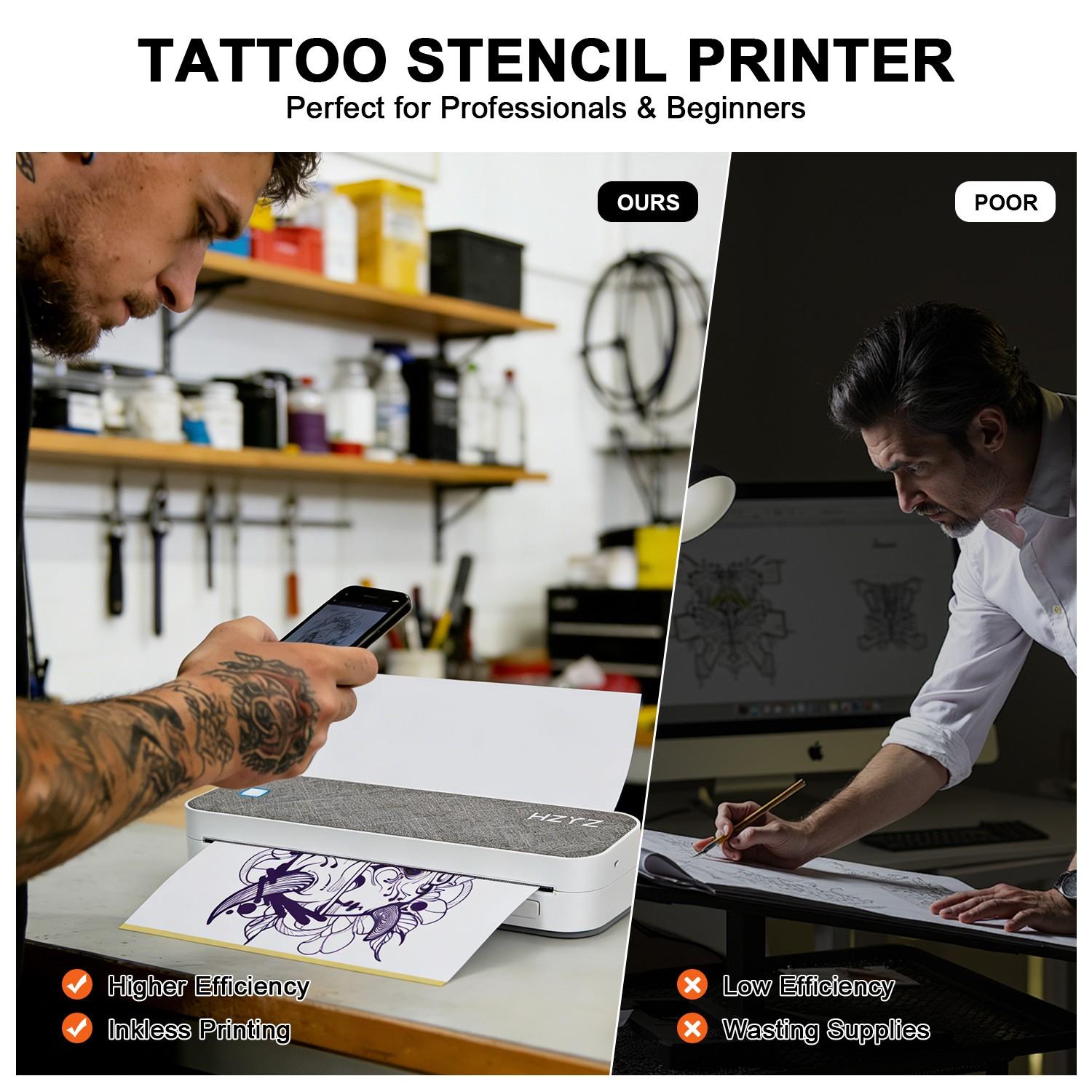 HZTZ Portable Bluetooth-compatible Tattoo Template Printer D80, Includes 10 A4 Transfer Papers, Supports Thermal Paper, Compatible with iOS, Android, PC