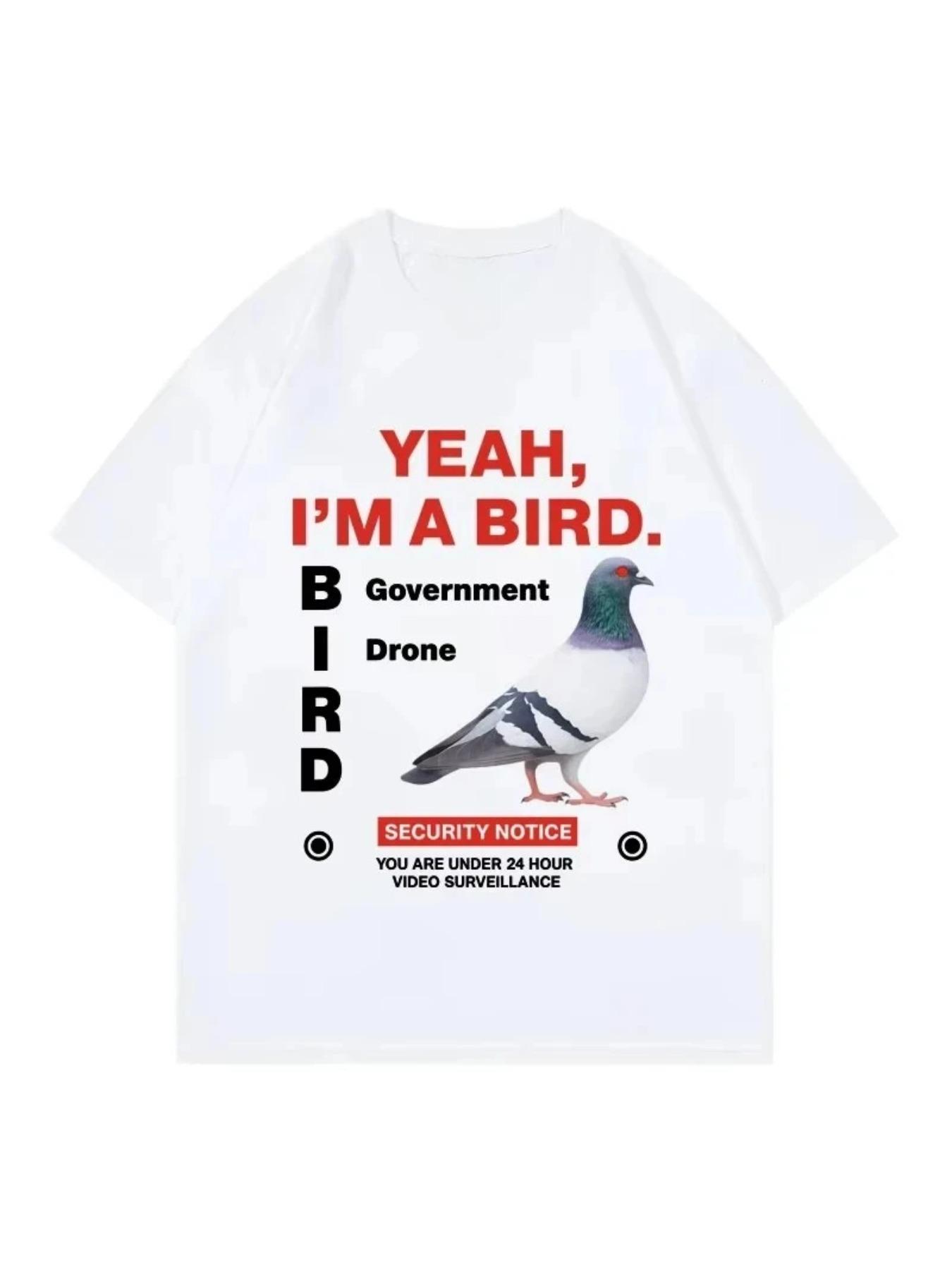 Government funny pigeon round neck men and women's short sleeved pattern breathable fashion trend short sleeved T-shirt top