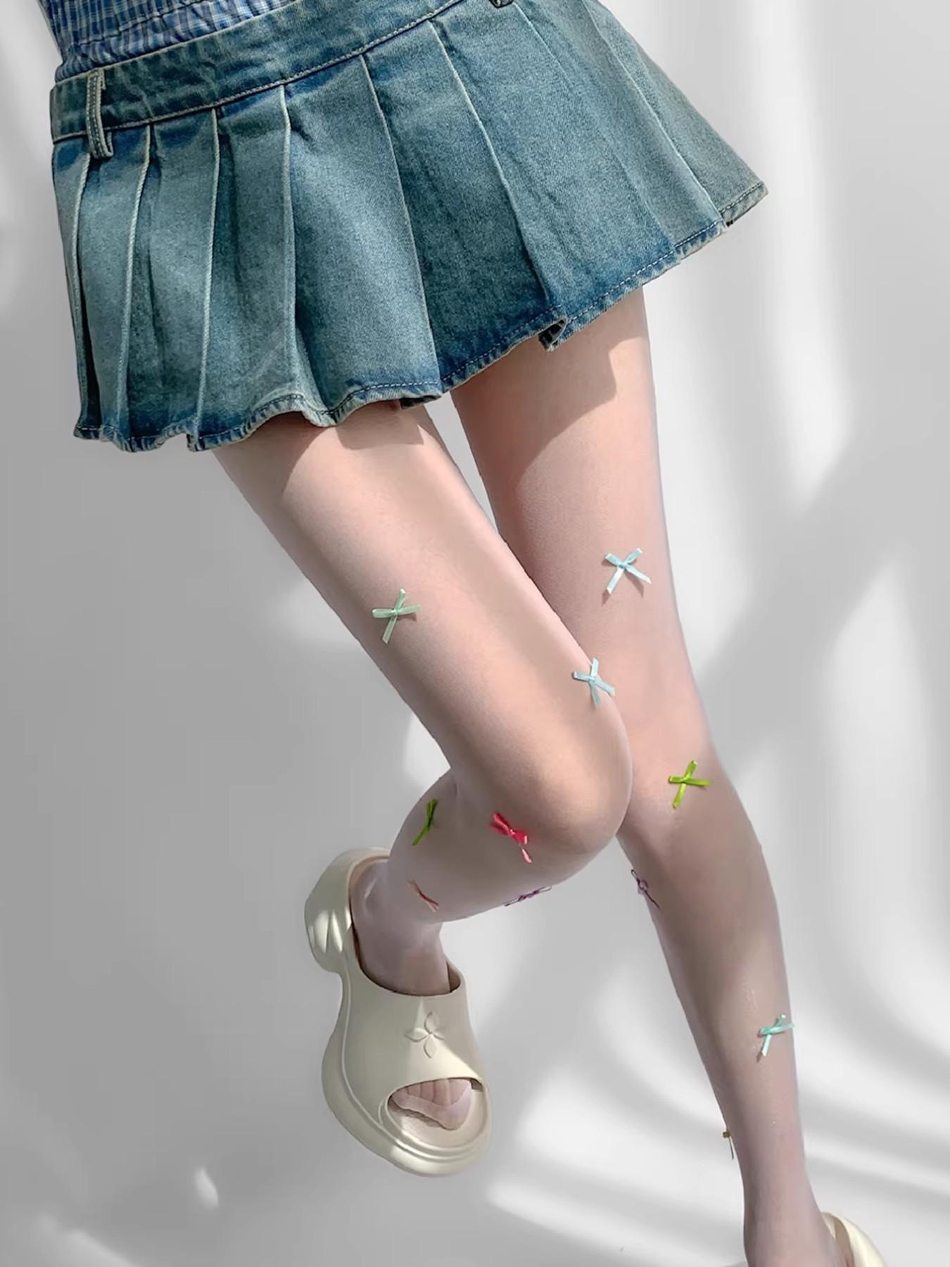 Colorful Bowknot Stockings, Essential Streetwear for Trendy Girls, Pure Desire Style, Perfect for All Seasons, High-Waisted Slim Fit Jumpsuit