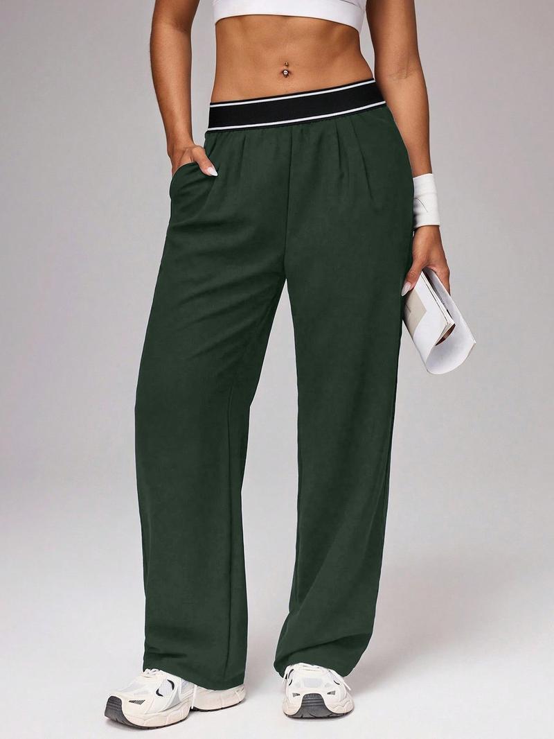 Women's Sporty Pants Long Comfortable Wide Leg Design with Pockets, Ideal for Exercise, Stylish & Practical Workout Wear, Athleisure Bottoms