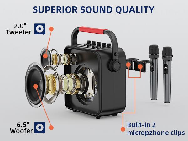 Karaoke Machine for Adults & Kids with Full-Screen LED Lights, Portable BT Speaker with 2 Microphones, Bass/Treble Adjustment, Supports TWS/FM/AUX/USB/TF Card for Home Party