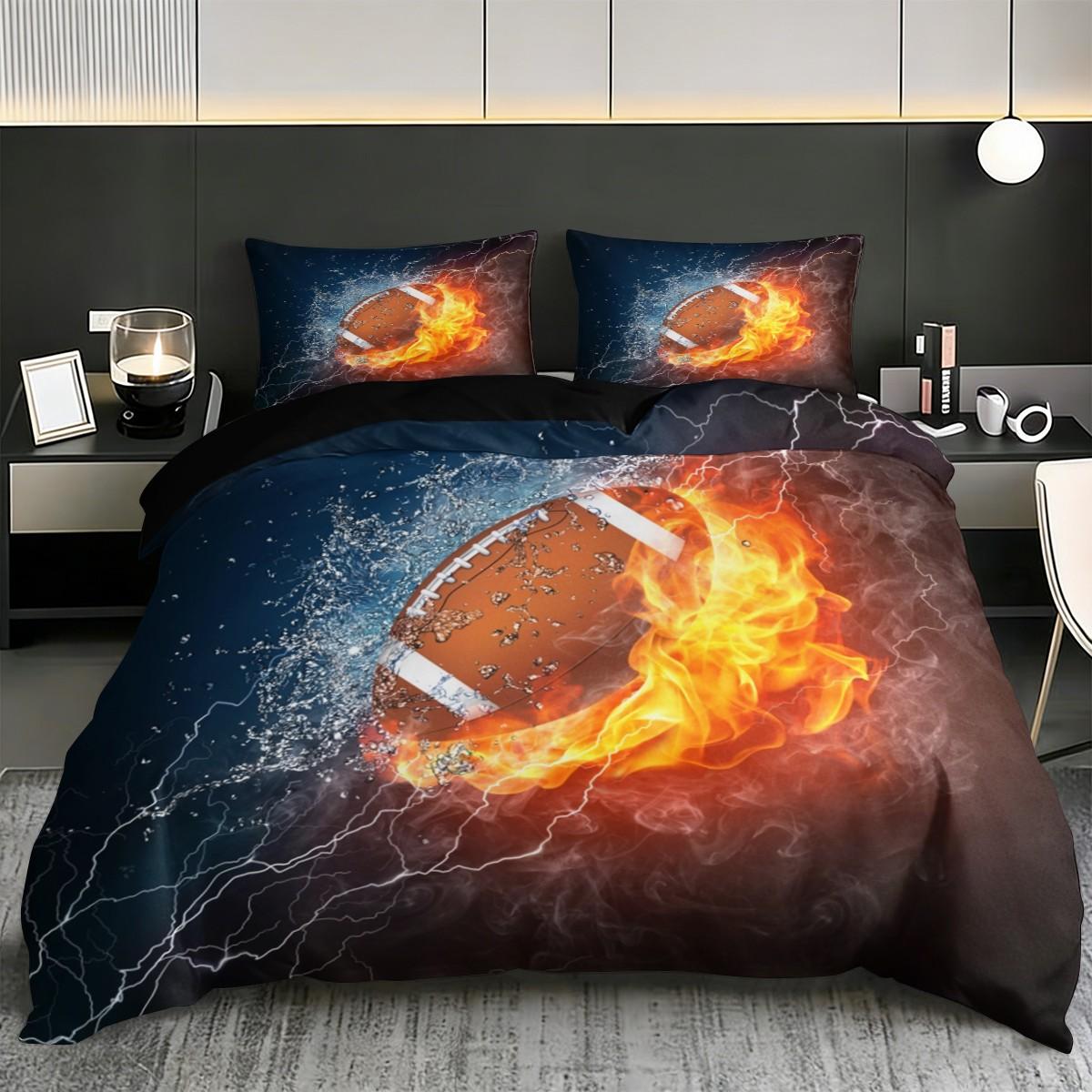 3-piece rugby patterned printed Decorative Duvet Cover - soft and comfortable, suitable for bedroom, guest room, and dormitory decoration bedding. 3-piece set (1 duvet cover+2 pillowcases without core)