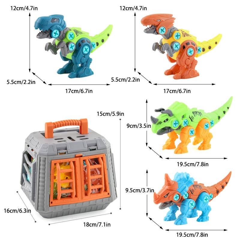 Removable Dinosaur Building Blocks Toy for Kids, Building Block Sets, 4-Pack DIY Dinosaur Toys, Dinosaur Stacking and Assembly Set, Educational Construction Kit with Storage Box, Includes Handheld Screwdriver, Dinosaur Gift for Boys and Girls Ages 3-5