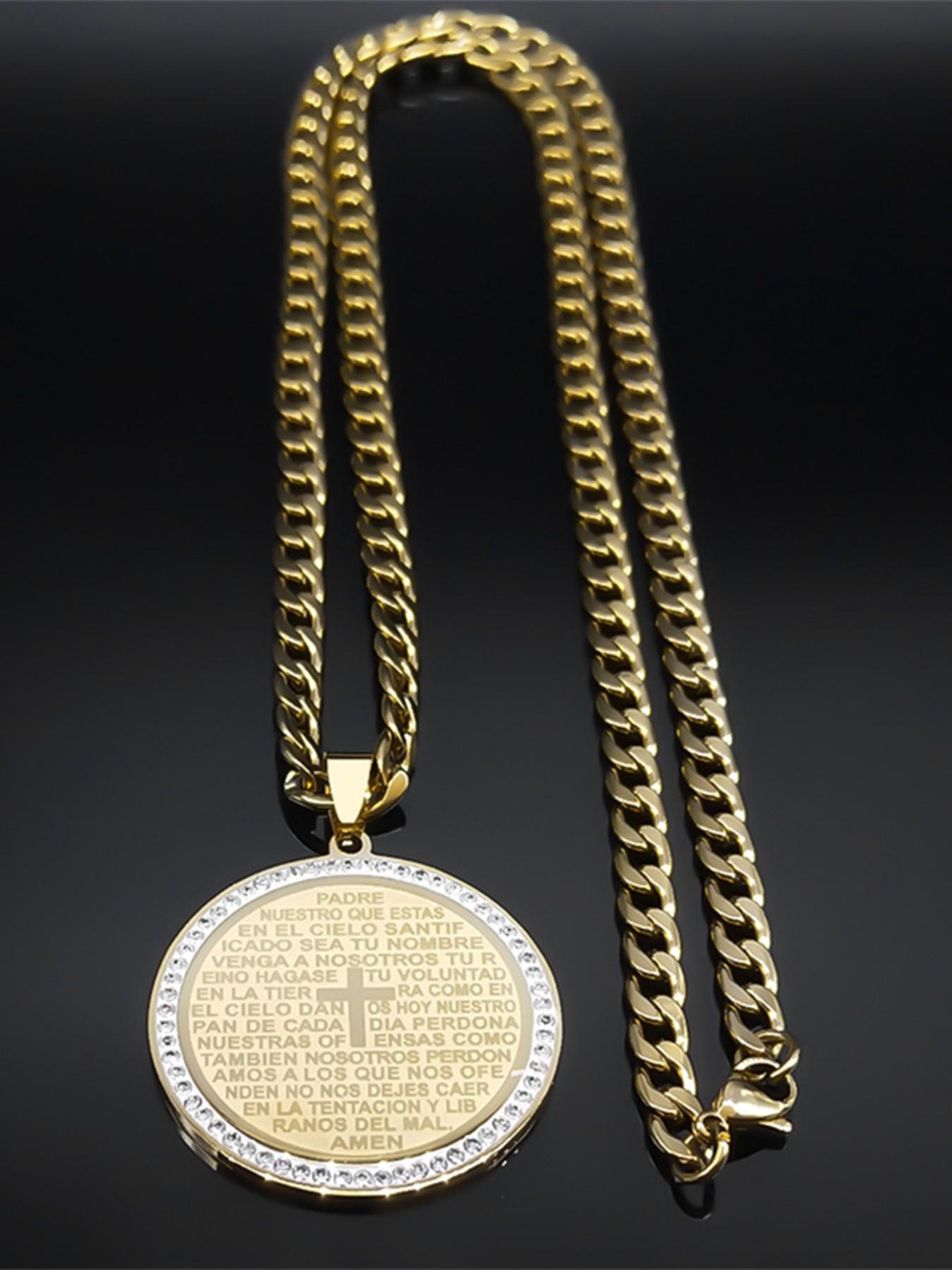 Bible Verse Men Women Cross Necklace Stainless Steel Gold Color Christian Lord's Prayer Religious Necklaces