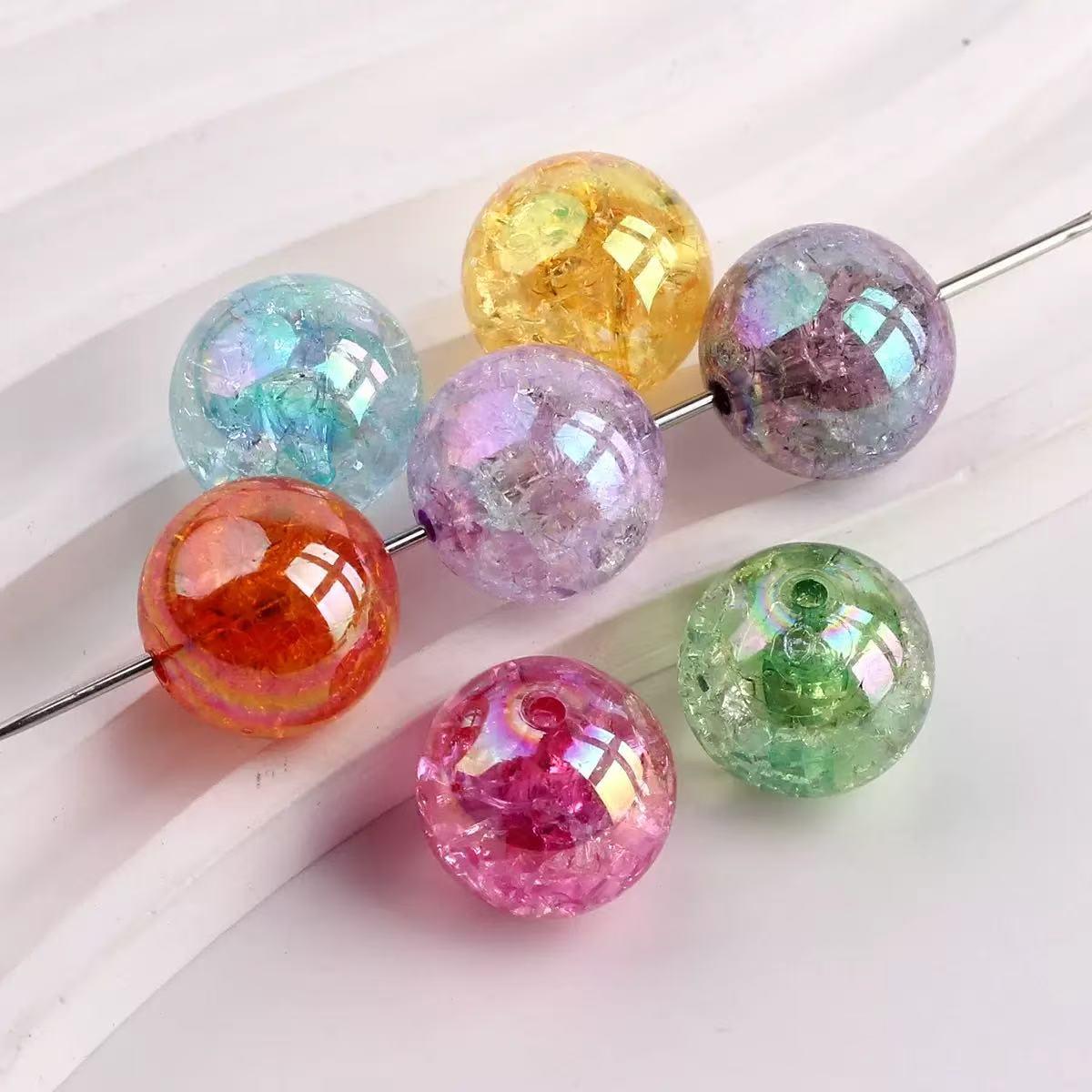 Colorful Candy Burst Floral Beads DIY Bracelet Phone Chain Necklace, Transparent Crack Jewelry Accessories, Straight Hole Round Beads