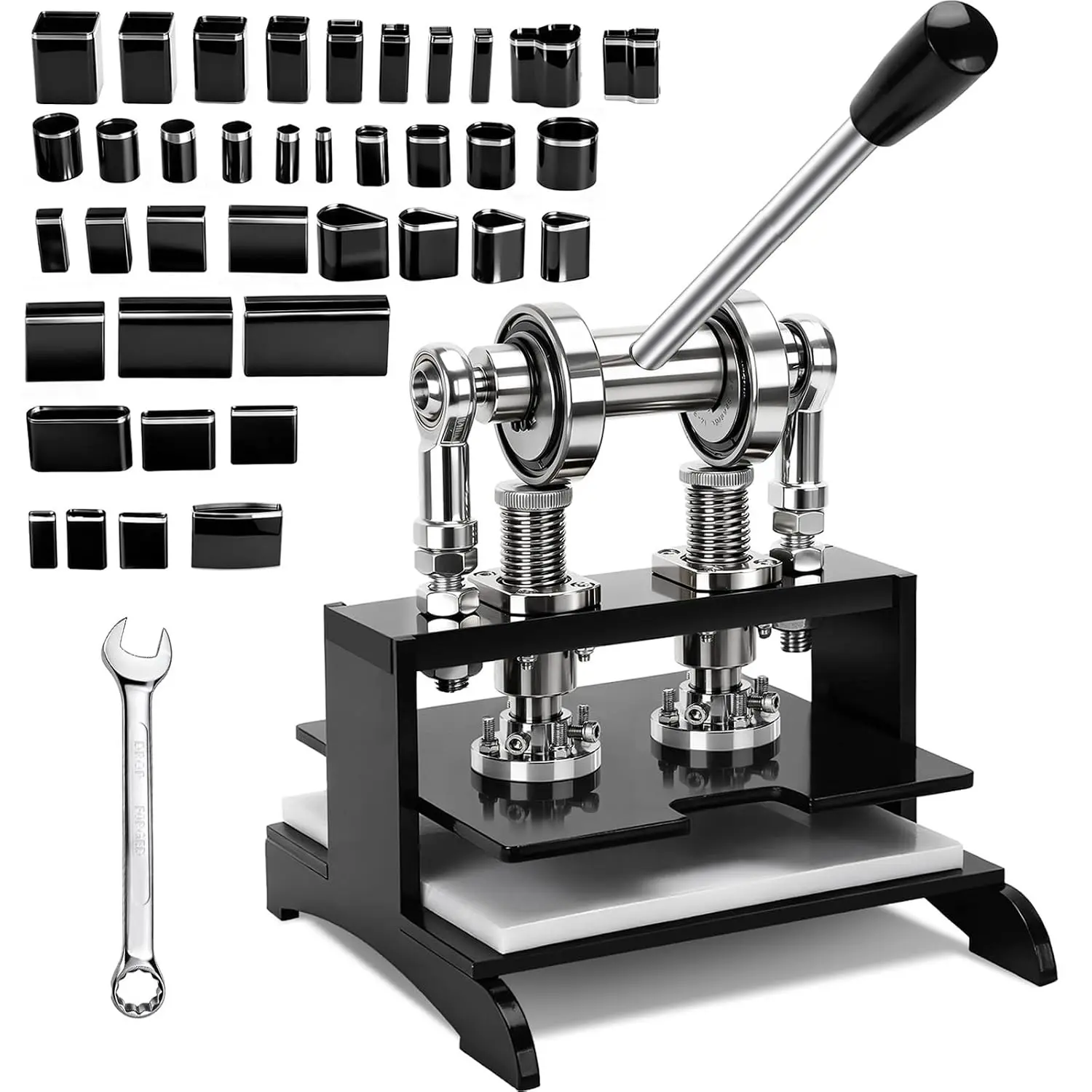 1.5 Ton 20*20cm Leather Cutting Machine, Hand Press Dual Guide Shafts Die Cut Machine with 39Pcs Hole Punch Tool Set for Leathercraft DIY & Various Materials Die Cutting