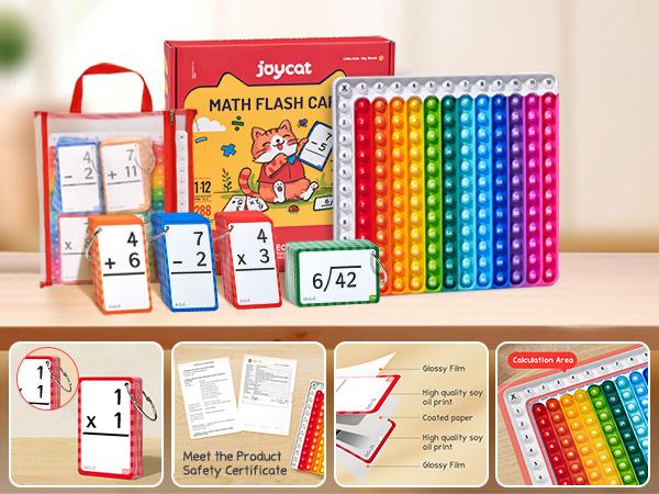 JoyCat Math Fidget Toys, Math Game with Addition, Subtraction, Multiplication, Division Flash Cards or Time Table, Math Flash Cards + Pop Fidget Chart