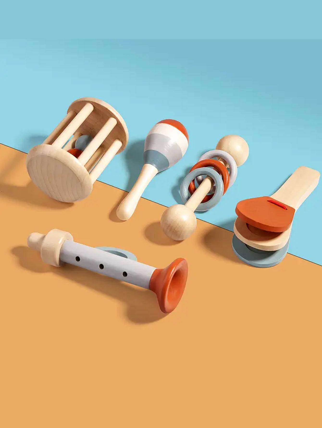 Montessori Percussion Instrument Set, 5-Piece Wooden Toddler Music Toys, Educational Music Learning Resources