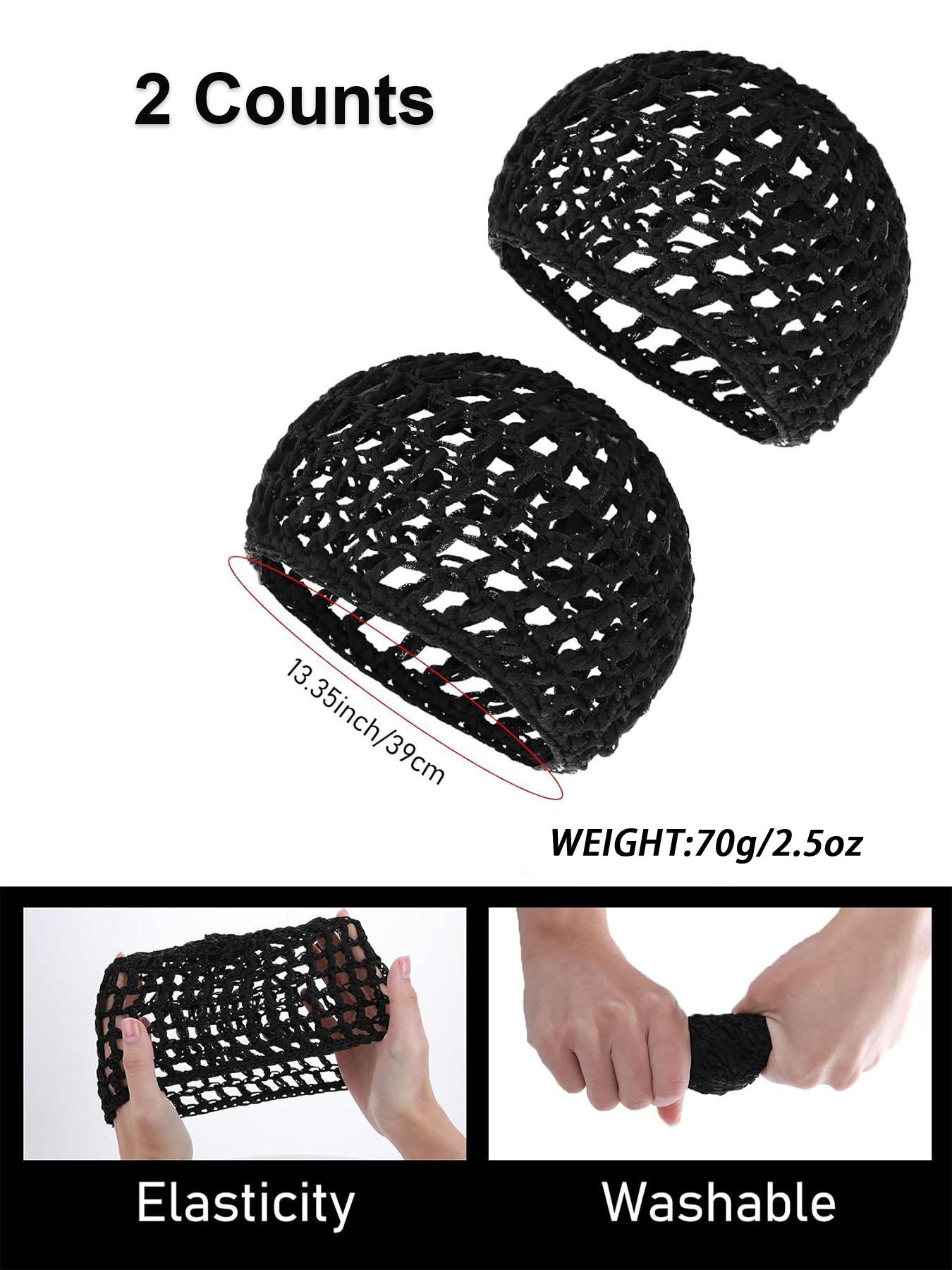2 PCS Hair Nets Cap Sleeping Hairnet Snoods Wrap Bonnets Long Straight Curl Wig Head Protector Black Mesh Wrapping Crochet Wave Cook Hats Bun