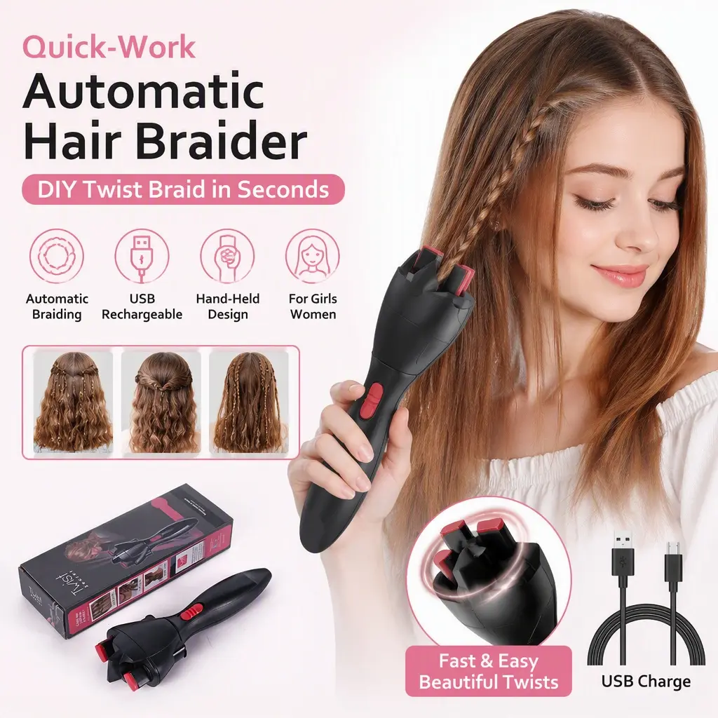 Quick‑Work Automatic Hair Braider, USB Electric Lazy Hair Twister Machine, DIY Twist Braid Styling Tool for Girls Kids Women, Hand‑Held Hairstyle Making Beauty Accessory