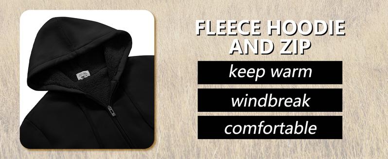 ZITY Men's Black Full-Zip Hoodie with Sherpa Lining Heavyweight Fleece Winter Jacket for Comfortable Warmth Casual Long Sleeve Tops