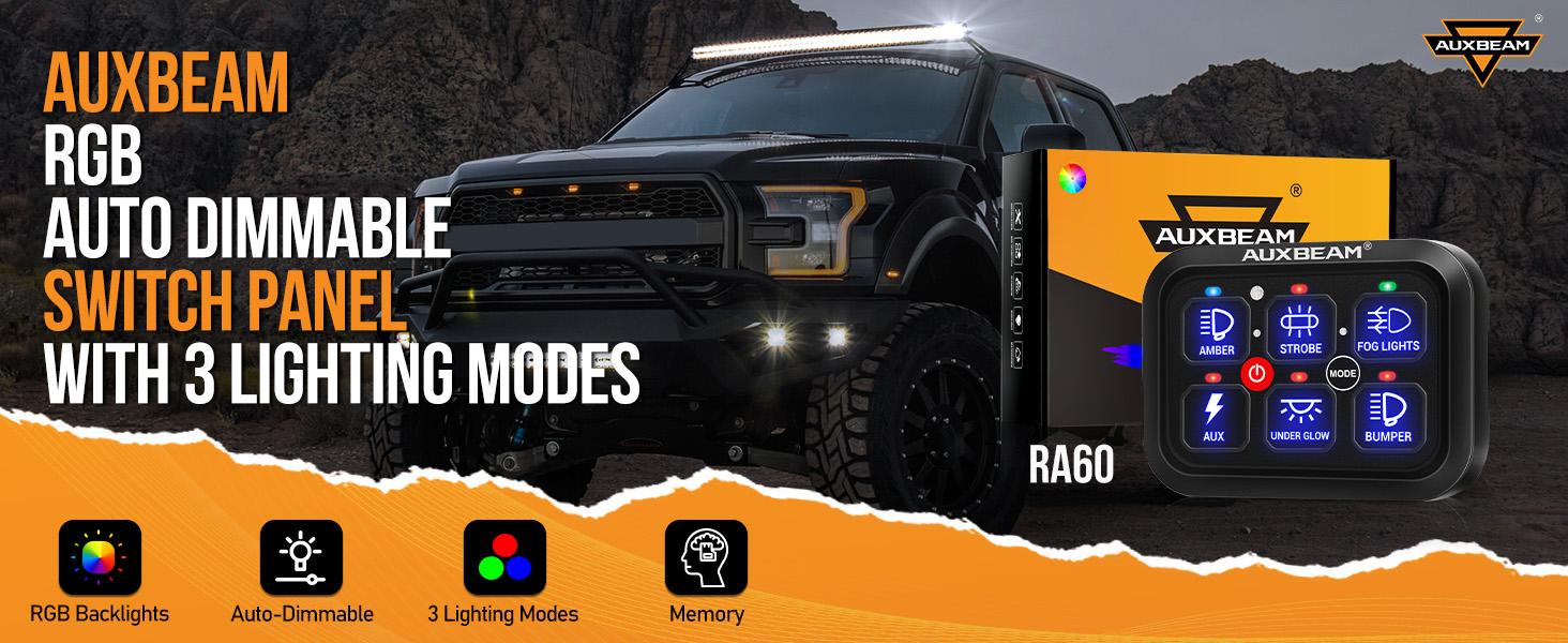 AUXBEAM RA60 RGB Switch Panel, Toggle/ Momentary/ Pulsed Mode Supported Switchboard Lighting