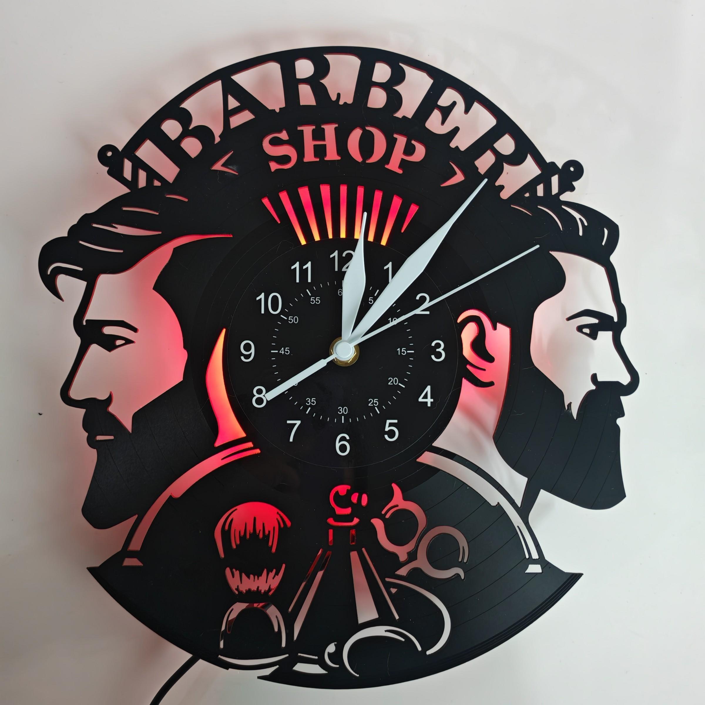 Barber Shop Theme Vinyl Record Wall Clock, Creative Decor for Salons, Clubs, Bedrooms, Unique Gift for Barbers and Hairdressers