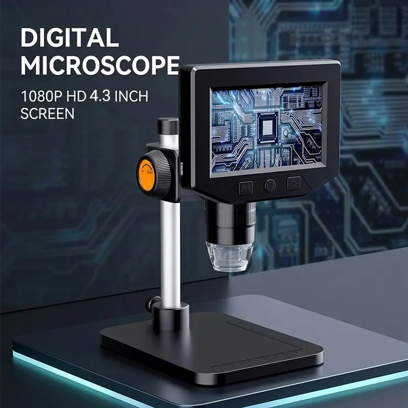 Electronic Microscope, High-definition Electronic Microscope, 4.3 Inch Large Screen AV Electronic Microscope with 8 LED Lights, Optical Instruments