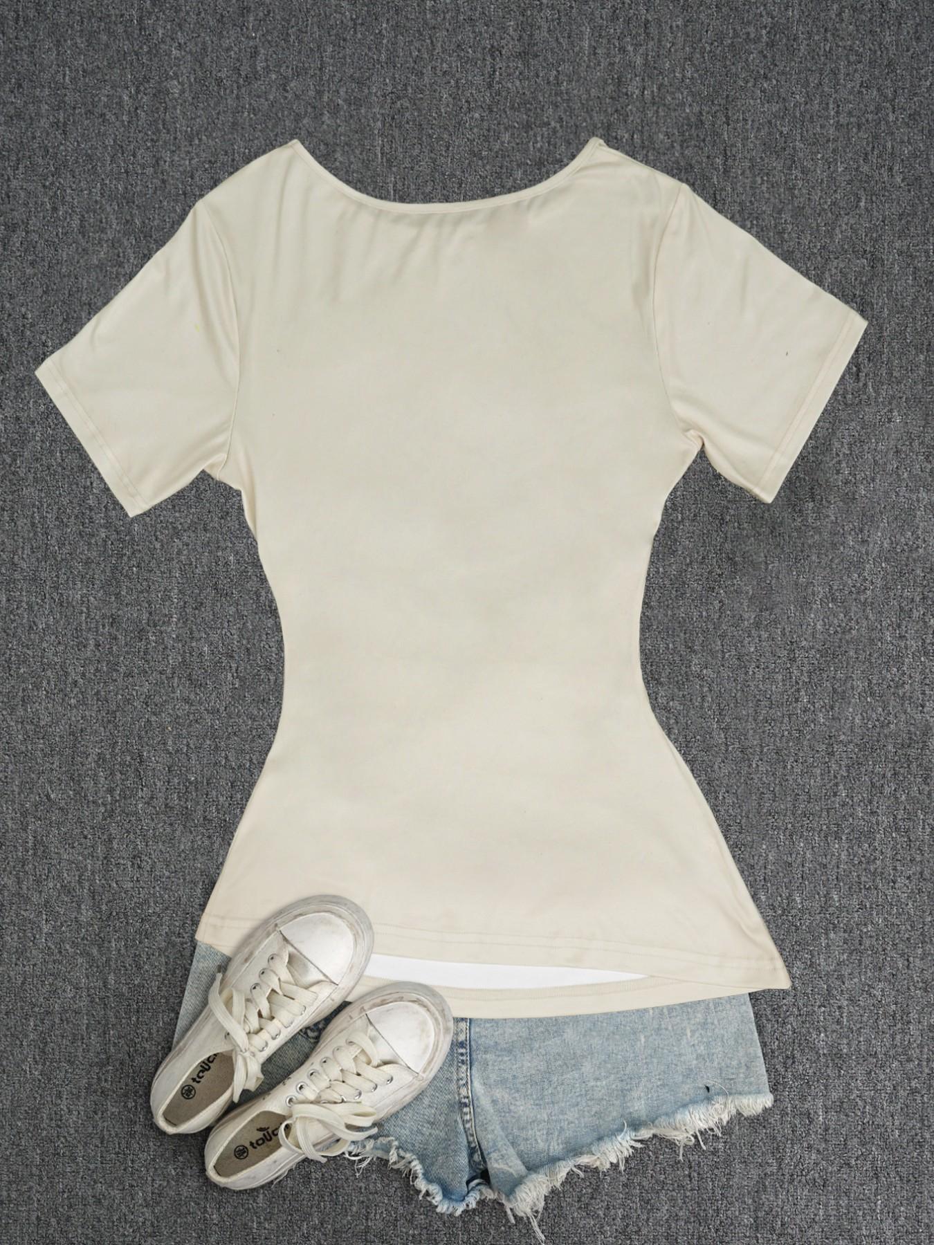 Fashionable Casual Women's Letter and Number Printed Loose Comfortable Round Neck T-Shirt, Ideal for Relaxed Daily