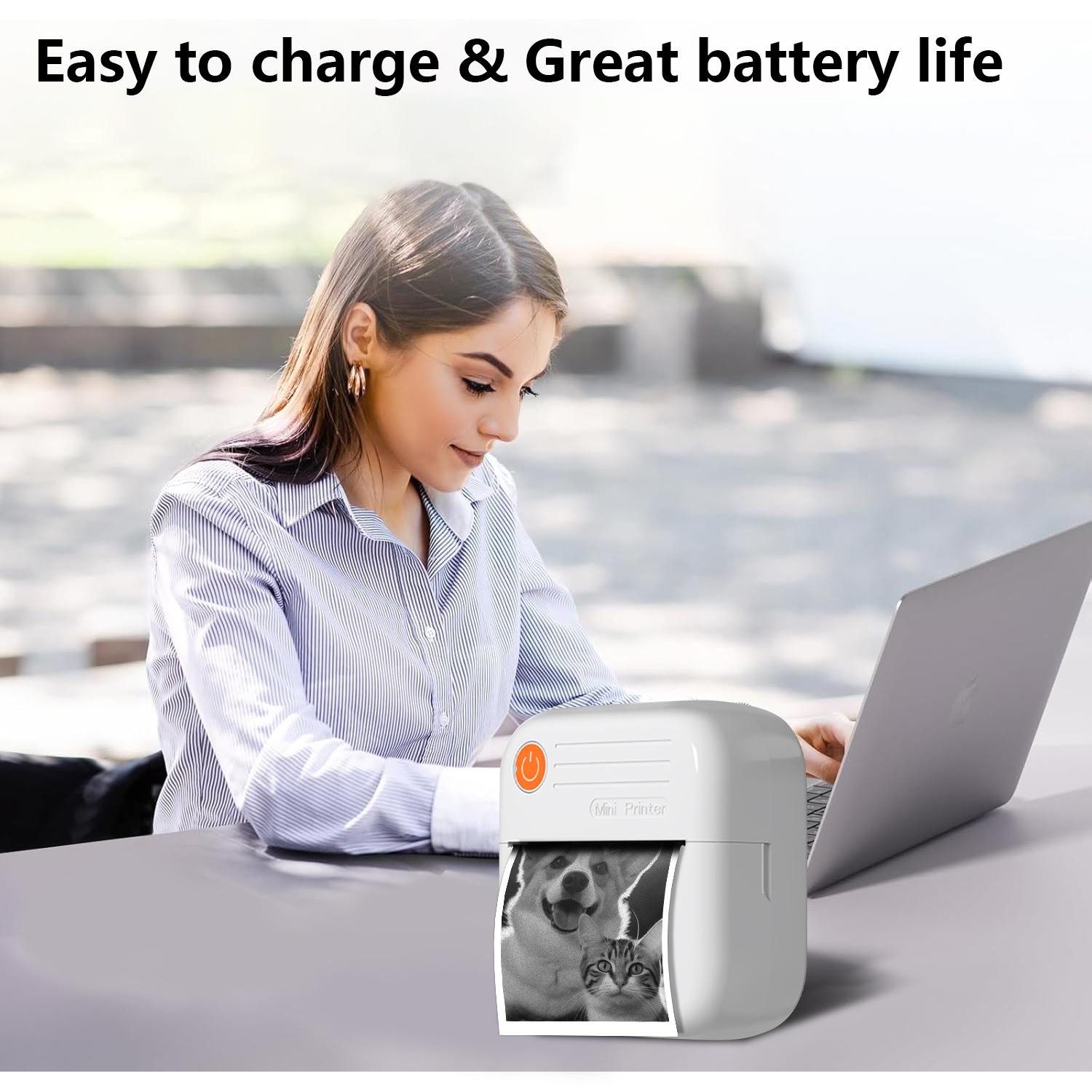 Wireless Mini Printer, Thermal Wireless Printer, Ink Free Sticker Printer, Inkless Printer, Portable Receipt Printer, Suitable for Photos, 1200mAh,4.44Wh, Diaries, suitable for family, friends, traveling and outdoor adventures, Portable Handheld Printer