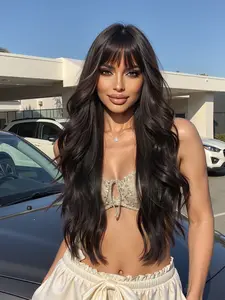 Wave Wig with Bangs, 26 Inch Natural Look, Suitable for Daily Wear and Special Occasions, Fashionable Wig for Women, Synthetic Hair Wig