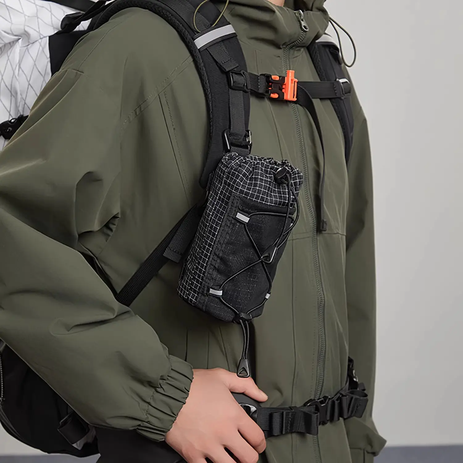 Outdoor Travel Hiking Water Bottle Bag, Crossbody Backpack Strap Attachment, Hanging External Phone Extender Pack, Versatile Gear Accessory