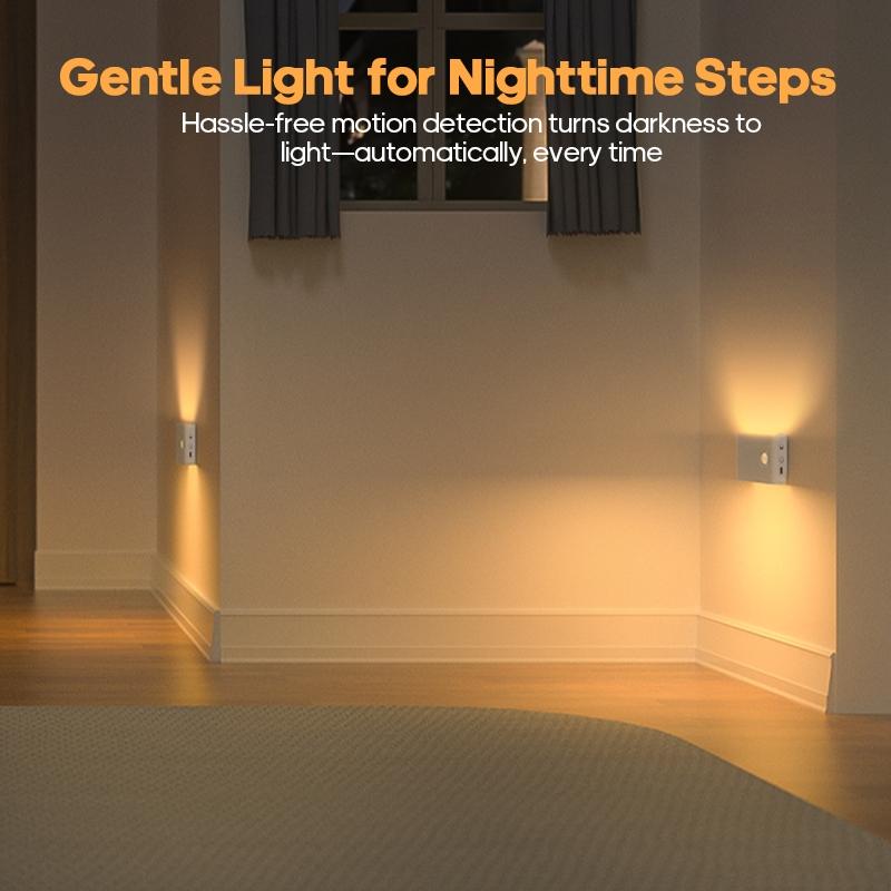 1/2/4 Piece LED Motion Sensor Night Light, USB Rechargeable Dual Head Night Lamp, Led Mood Light, Ideal for Bedroom, Hallway, Cabinet, Kitchen Lighting