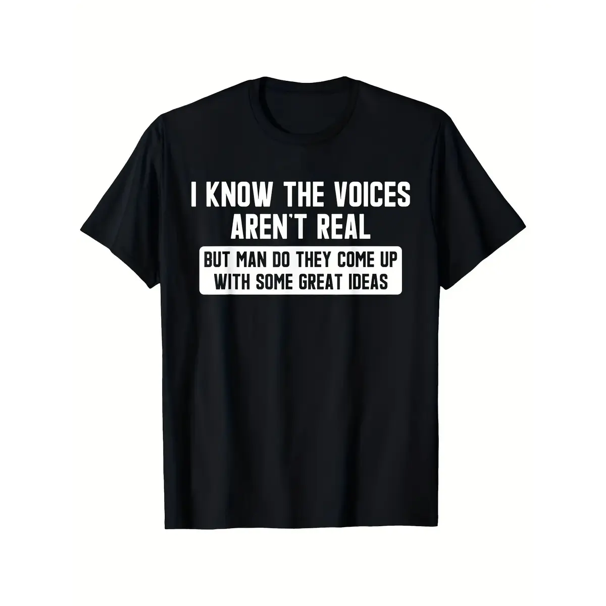 Men's Cotton Unisex Schizophrenia Awareness Casual Wear T-Shirt - Printed Slogan "I Know The Voices Aren't Real" Retro Funny Tee, Black/White Crew Neck Clothes, Machine Washable Summer Essential, Ideal for Gifting