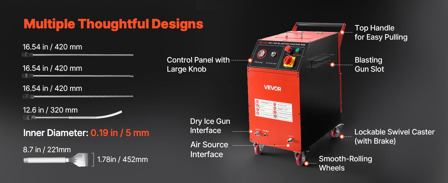 VEVOR Dry Ice Blasting Machine, 16.5LBS (7.5KG) Capacity Dry Ice Cleaning Machine with 4 Nozzles, Adjustable Pressure Dry Ice Amount, Movable Blaster Cleaner for Auto Ship Aviation Chemical, 120V