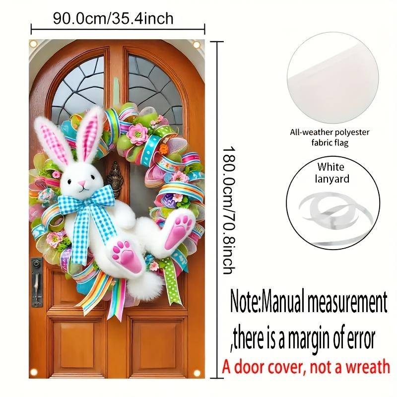 1Pcs Easter Decoration Door Banner, Cute Bunny and Wreath Pattern, High Saturation Colorful Background Wall Decor, Perfect Easter Party Decoration