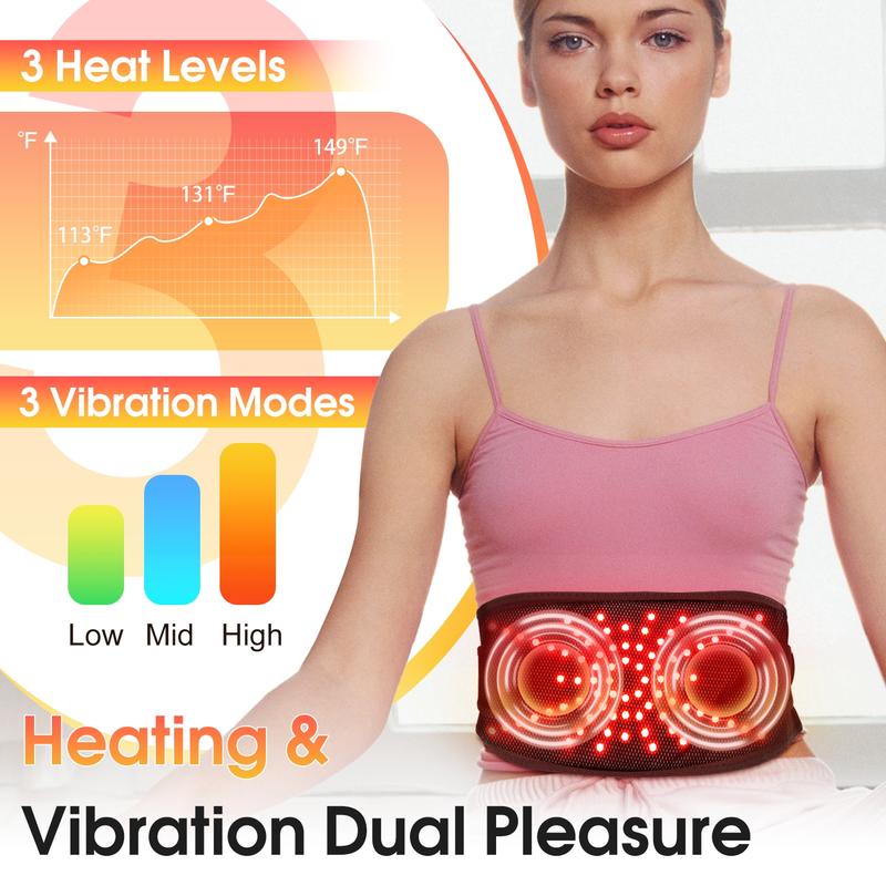 Waist Massager, Red-Light 3-speed Hot Compress & 3-speed Vibration, USB Rechargeable Waist Massage Belt, Period Massage Belt, Personal Care Appliances for Women