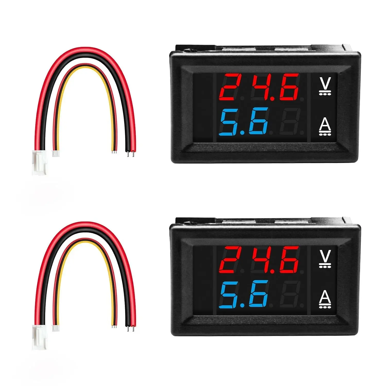 2Pack 0.28" Digital Voltmeter Ammeter DC 0-100V 10A, Red & Blue Dual LED Display Panel with Connect Wires, 2 in 1 Volt Amp Monitor Tester for Electronic Circuit Experiments EV Cars Boats