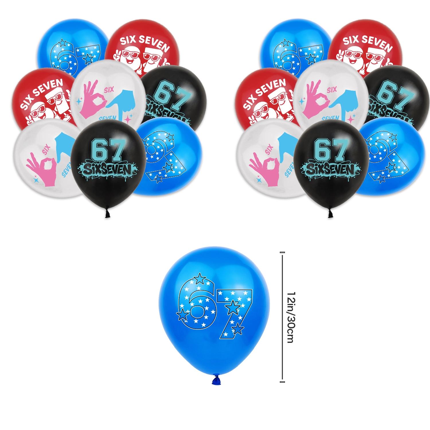 Hot Funny Abstract Six Seven Meme Theme Birthday Decorations ，Brainrot Meme &67 Themed party supplies Set Includes Banner, Cake Topper, Cupcake Toppers, Ballons，8 Sheets Make a Face Diy Sticker,Suitable for cartoon-themed birthday party events
