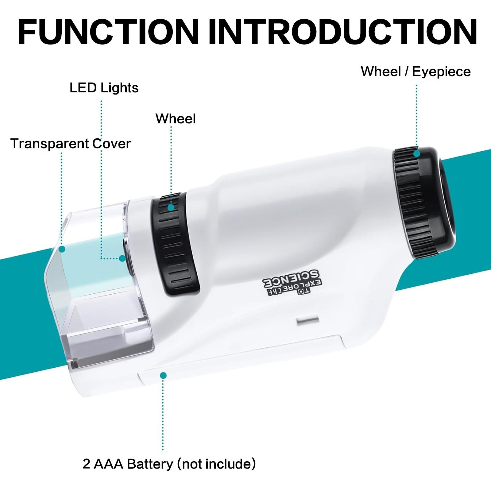 Portable Handheld Microscope, 1 Count Batteries Required 60X-120X Mini Pocket Microscope with LED Light, High Definition Microscope for Preschool Home Study, Visual Learning Tools
