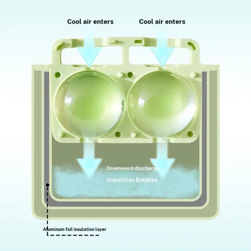 Large Ice Ball Mold with Lid, Dual Compartment Round Ice Maker, Whiskey Ice Cube Tray, Refrigerator Ice Cubes Holder, Ice Box
