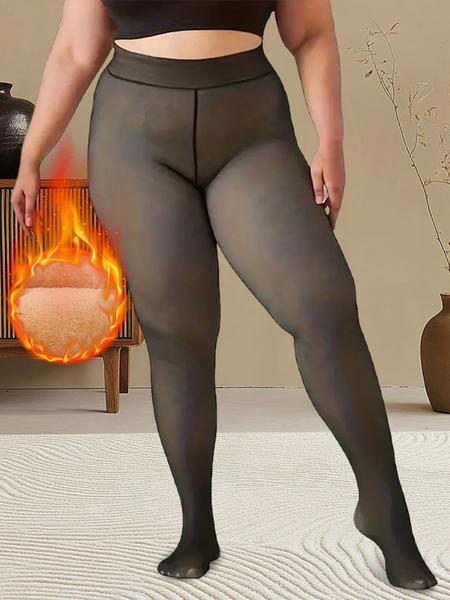 Women's Solid Color Thermal Lined Tights, Casual Comfy High Stretch Warm Pantyhose for Daily Wear, Ladies Tights for Fall & Winter