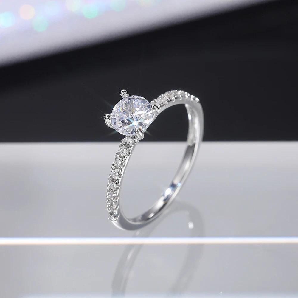Huitan Women's Luxury Brass Base Thin Band Engagement Ring - Round Brilliant Zirconia, Luxury Look Costume Jewelry, Size-Adjustable, Sweat-Resistant, Drop Ship