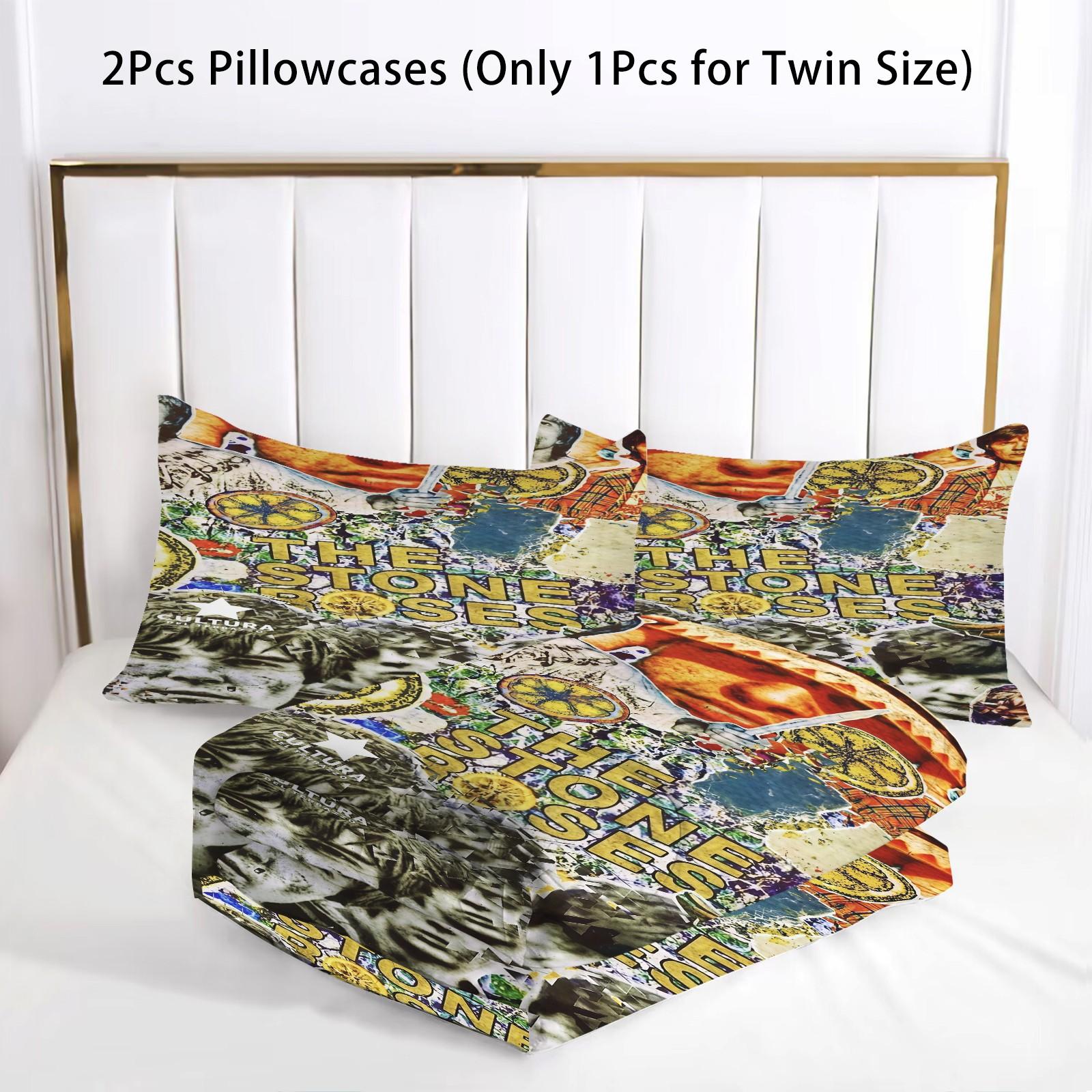 2/3 Piece The Stone Roses Comforter Set, 1 Comforter + 1/2 Pillowcases, Britpop Indie Rock Band Bedding, Retro Music Themed Bedroom Decor for Music Lovers, Ideal Fan Gift