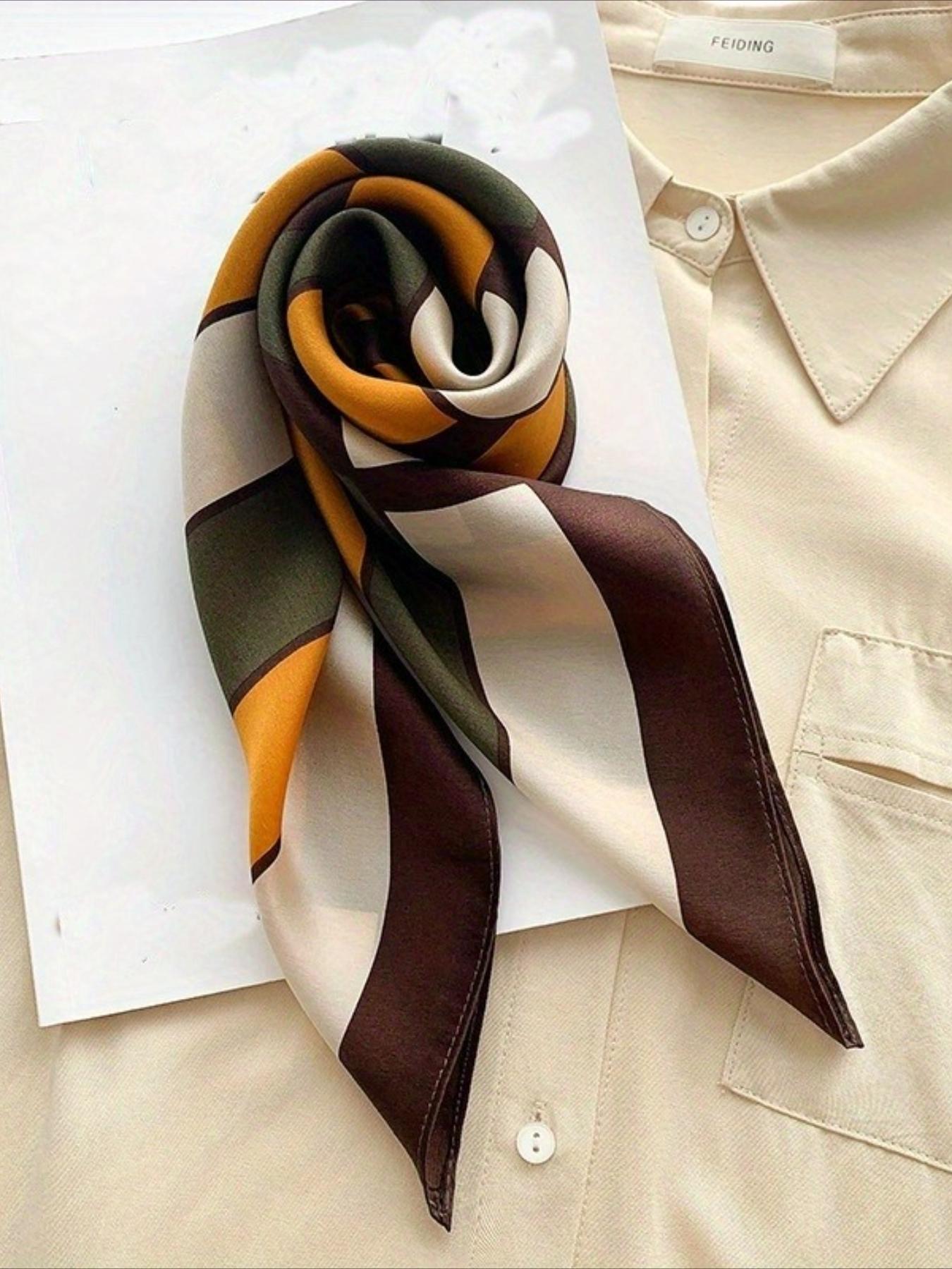 1pc color matching plaid pattern square scarf, Boho style scarf, silky feel, light and breathable, multi-functional use, headscarf, shawl, headband, available in spring, summer and autumn, suitable for beach parties, daily travel