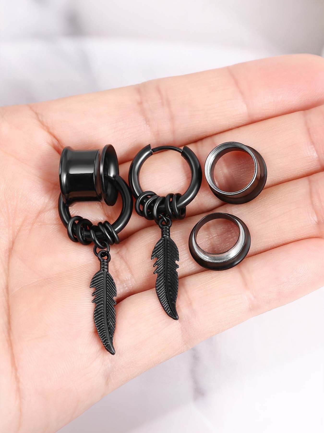 2 Pcs Stainless Steel Dangle Gauges, 6mm-20mm Ear Tunnels Plugs Expander Plugs Stretcher Piercing Body Jewelry for Men Women