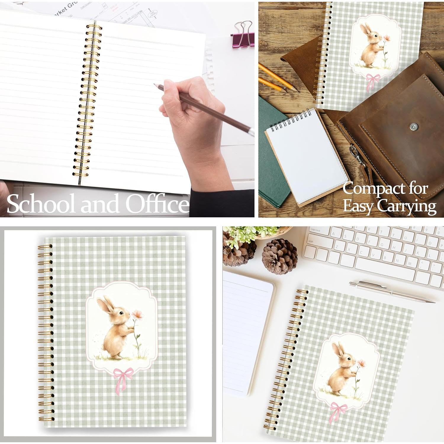 Cute Bunny Sage Green Notebook, Gifts for Bunny Lovers,  Gifts Journal for Women, Preppy Sage Green Checkered Flower  Spiral Notebook Journal 5.5x8.3