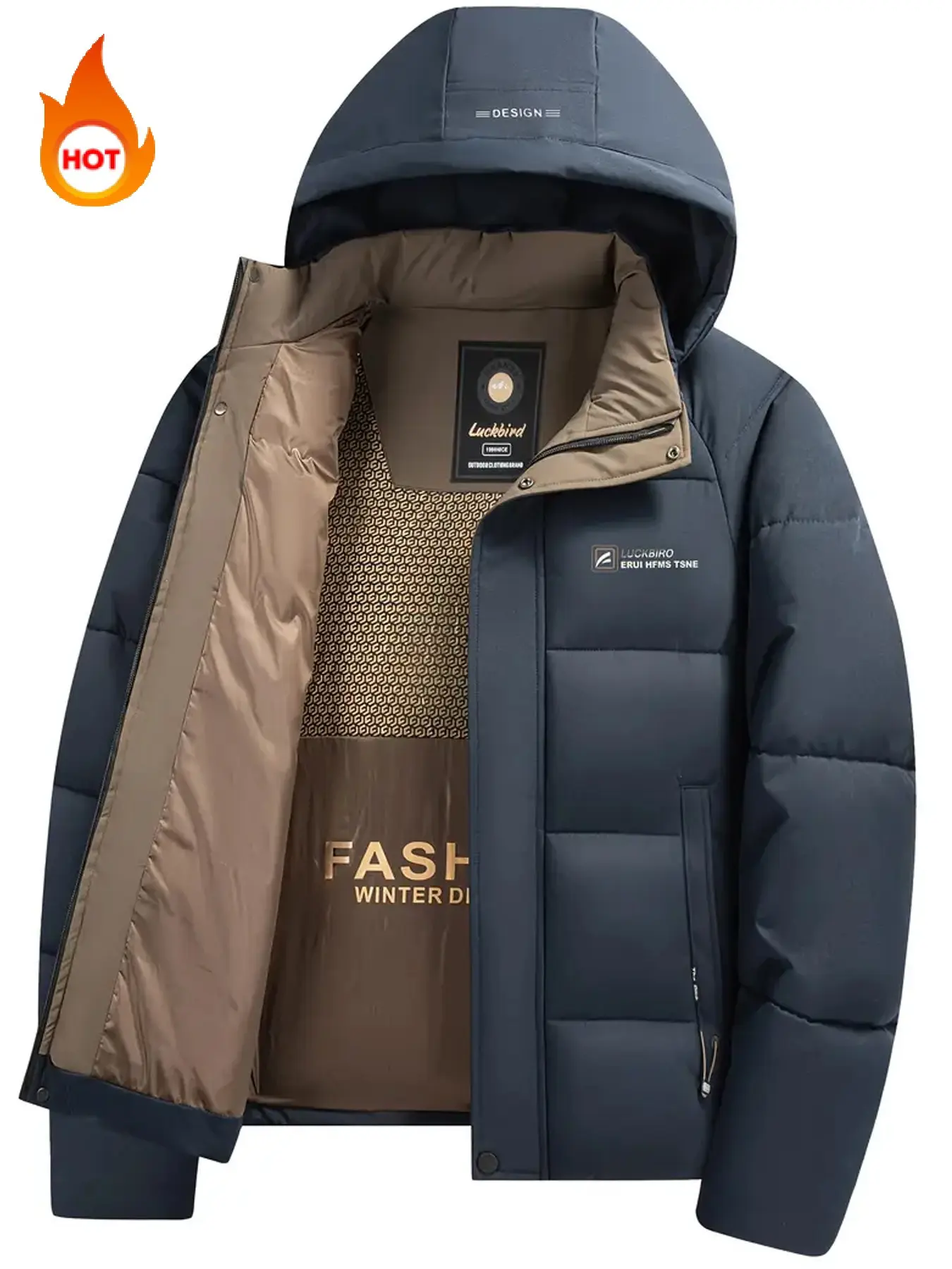 Hooded Down Jacket, Warm Insulated, Windproof Outer Shell, Convenient Pockets, Casual Style, Ideal for Winter, Youth to Middle Age, Casual Fashionable Jacket